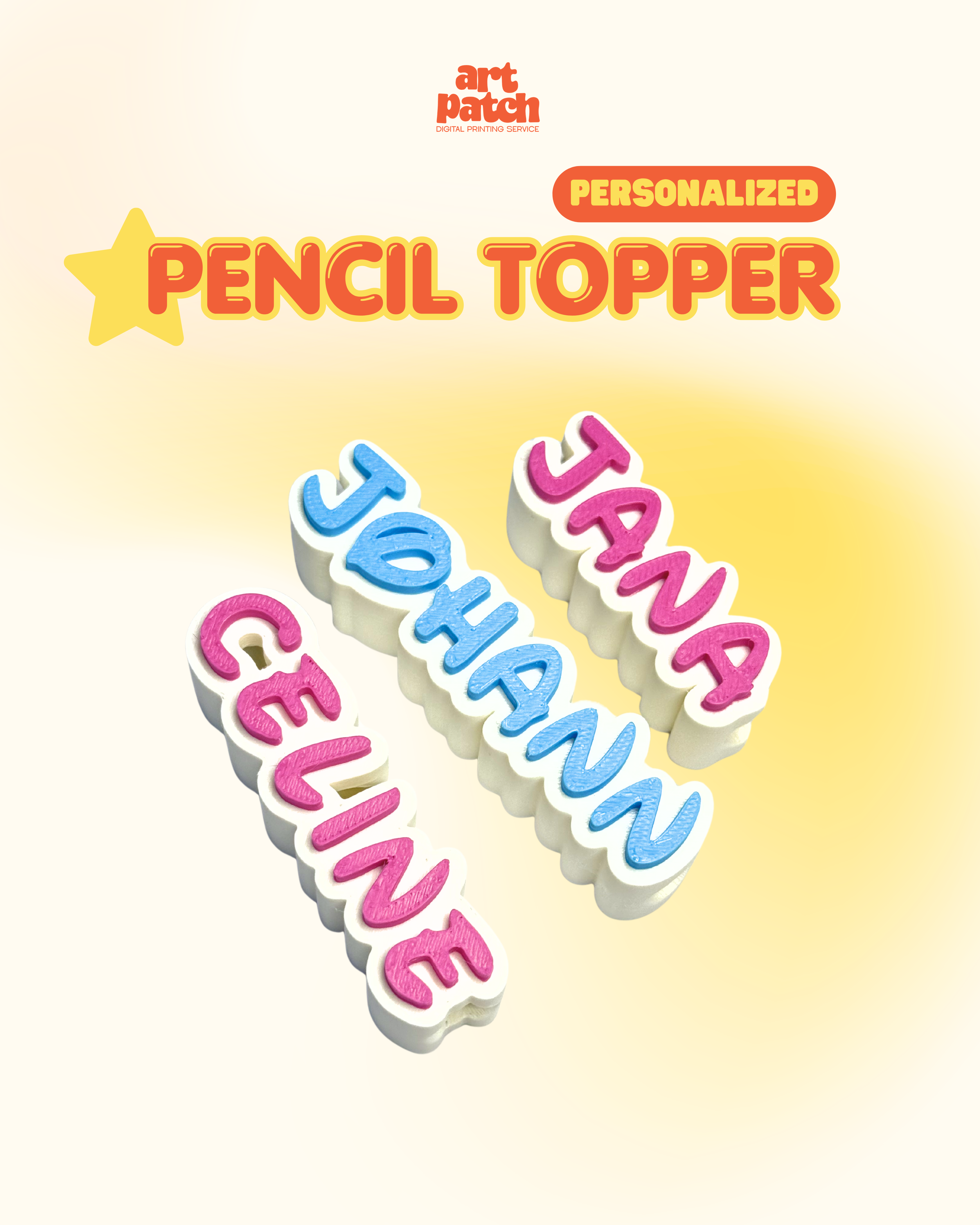 Personalized 3D Printed Pencil Topper