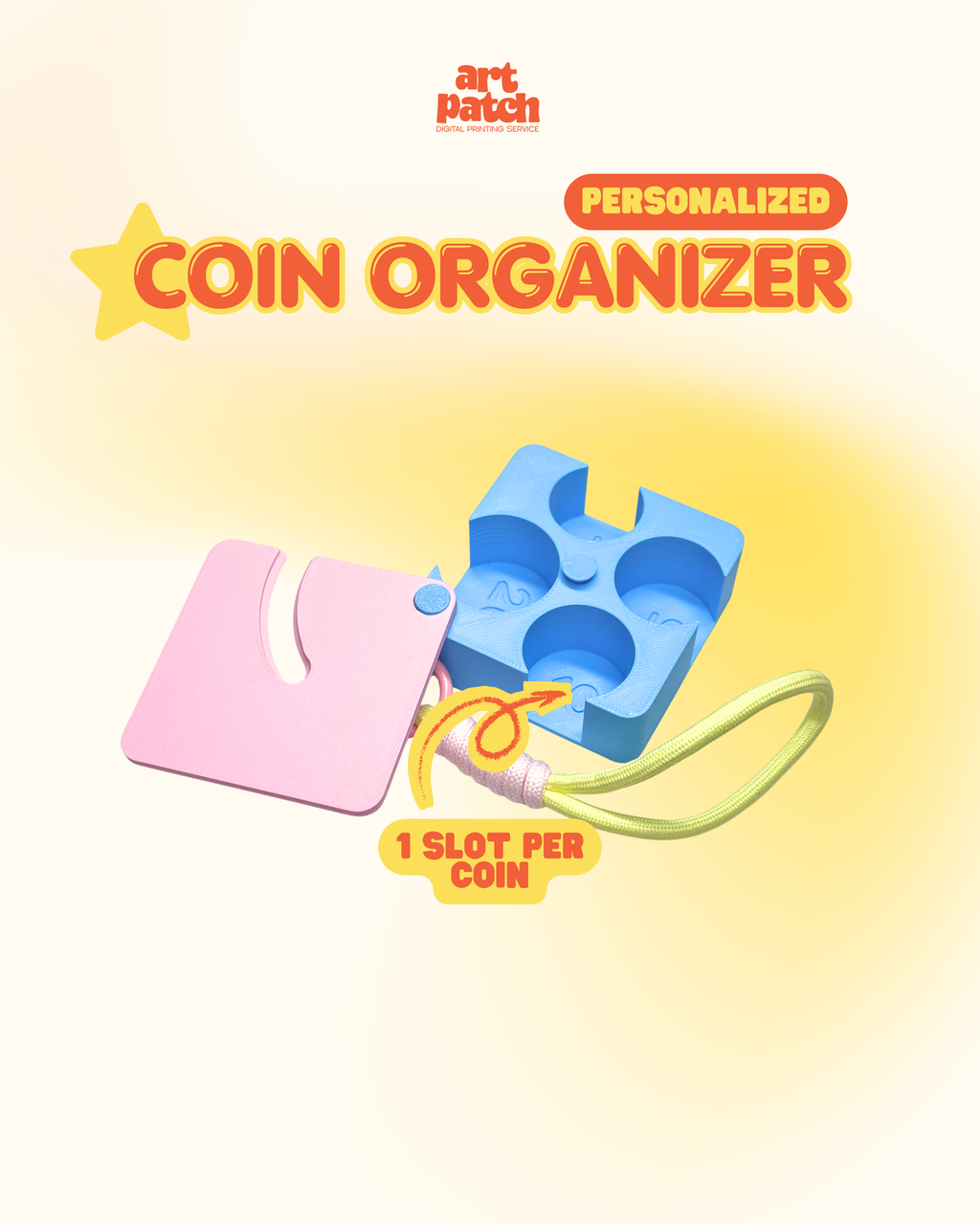 Personalized 3D Printed Coin Organizer (Square)