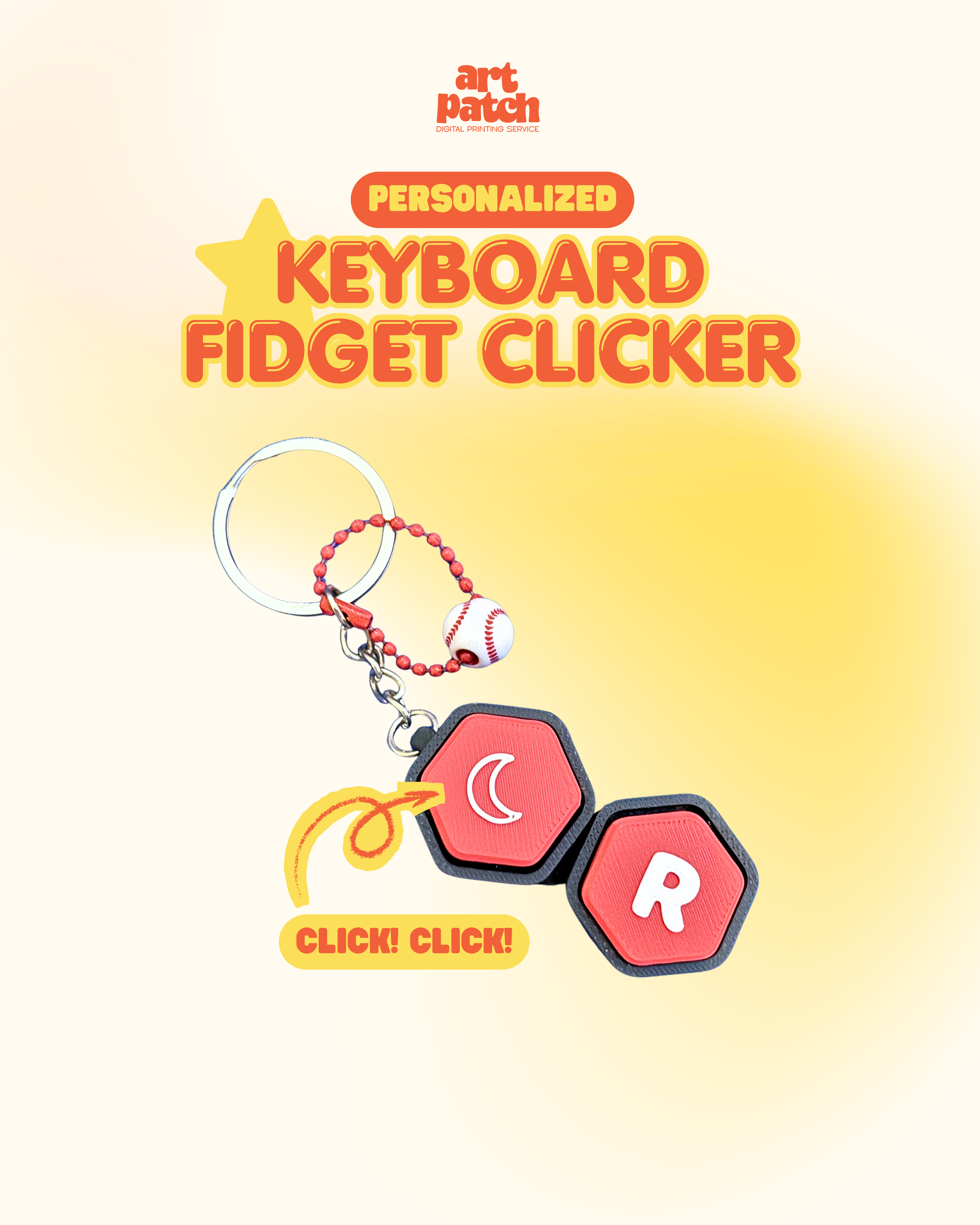 Personalized 3D Printed Wiggly Hexagon Keyboard Fidget Clicker