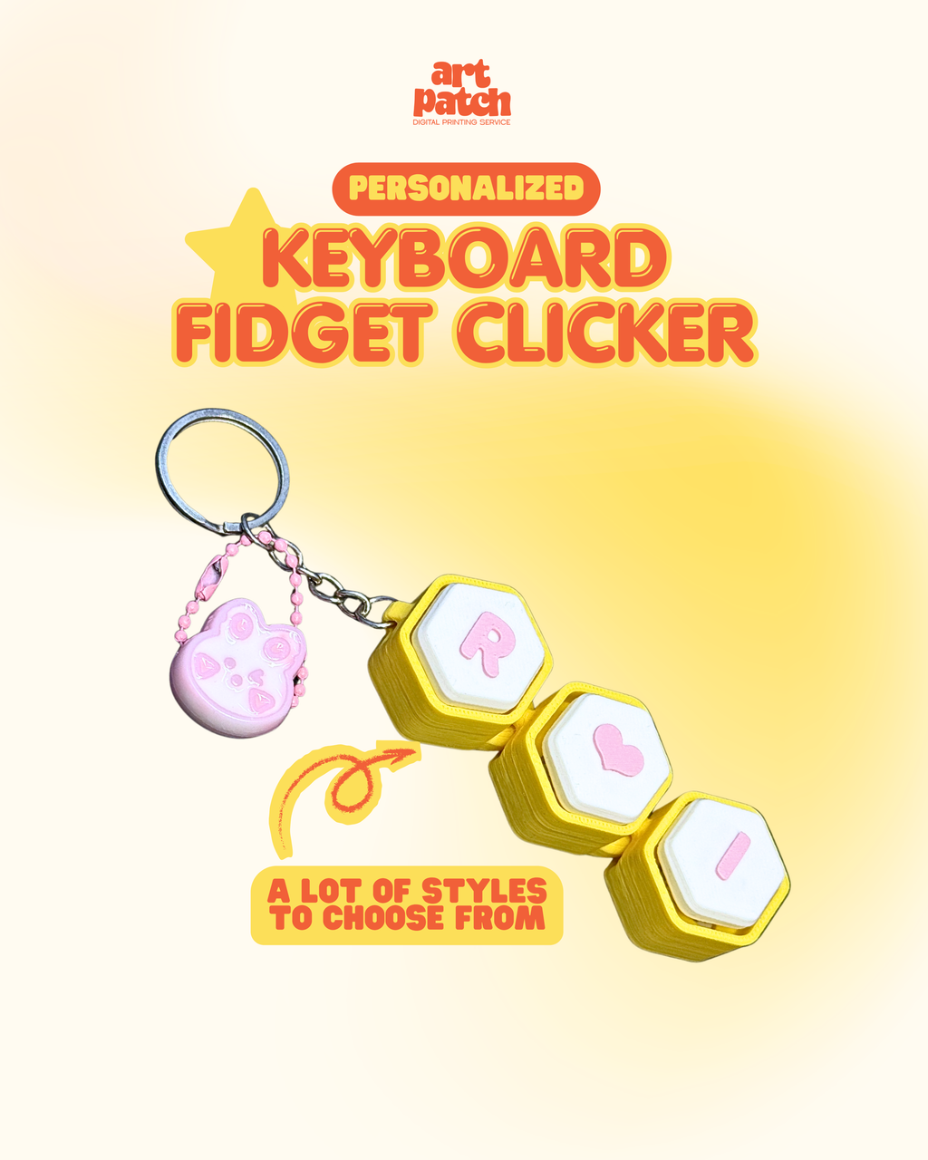 Personalized 3D Printed Wiggly Hexagon Keyboard Fidget Clicker