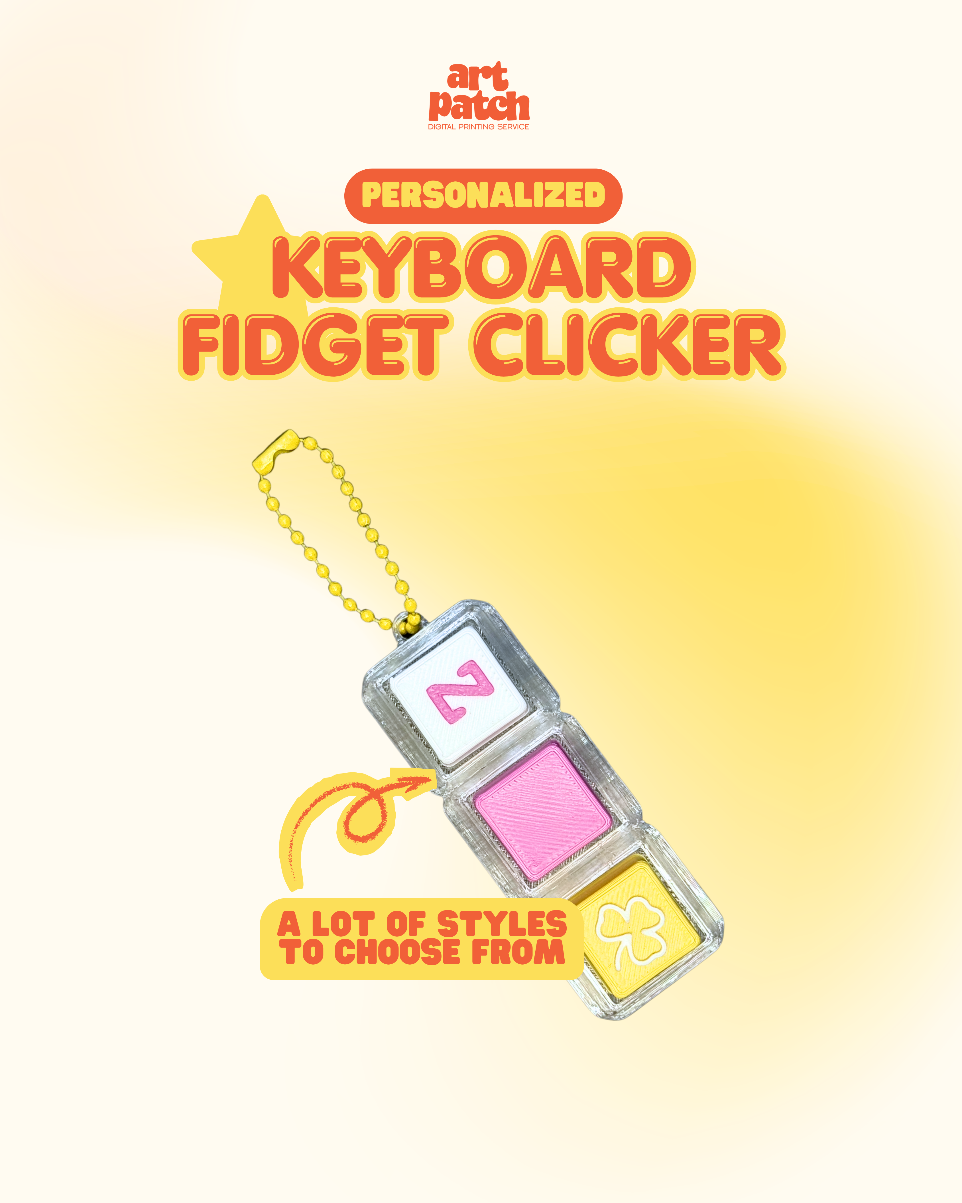 Personalized 3D Printed Square Keyboard Fidget Clicker