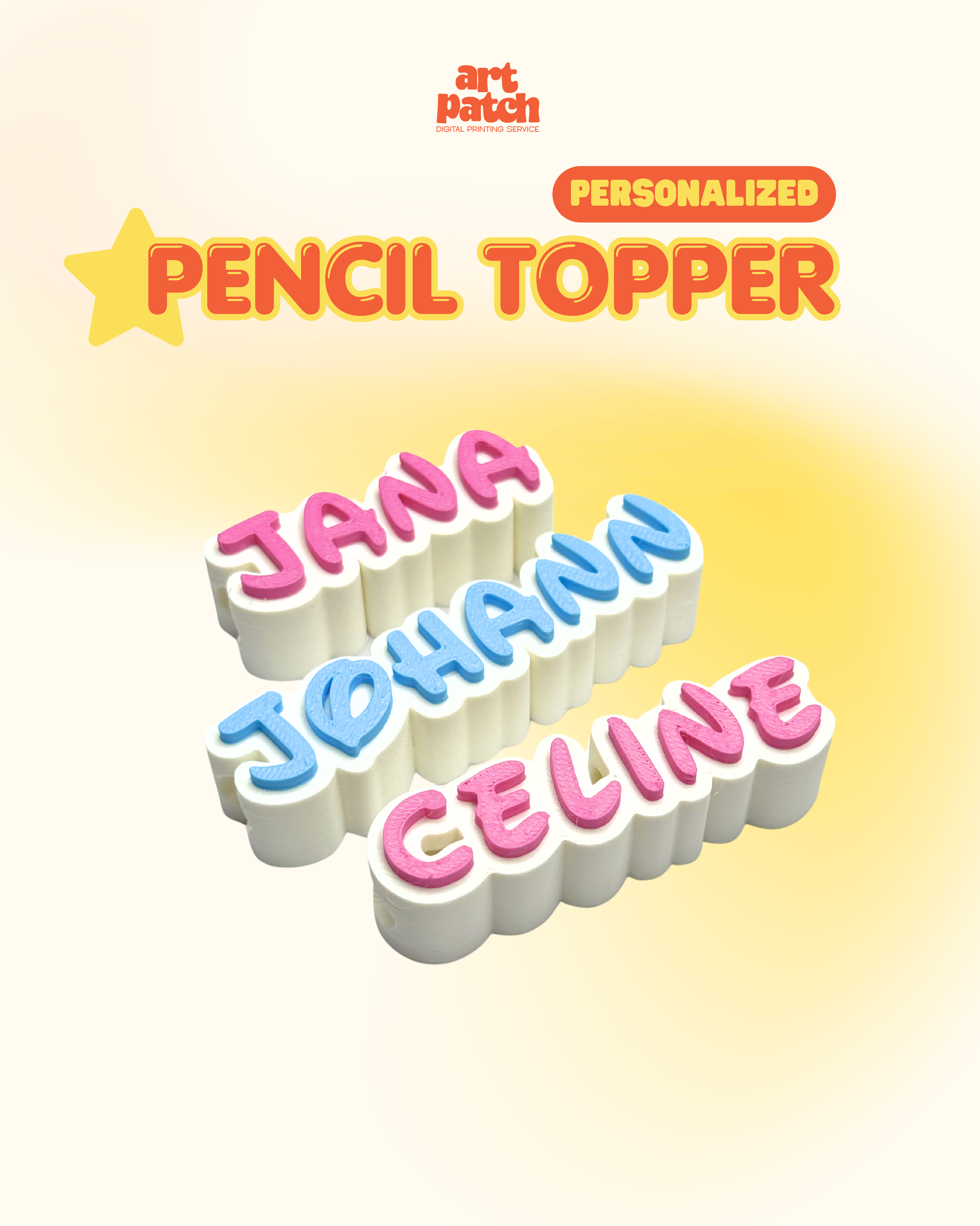Personalized 3D Printed Pencil Topper